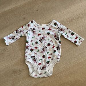 Disney Baby White Minnie Mouse Holiday Print One-Piece
